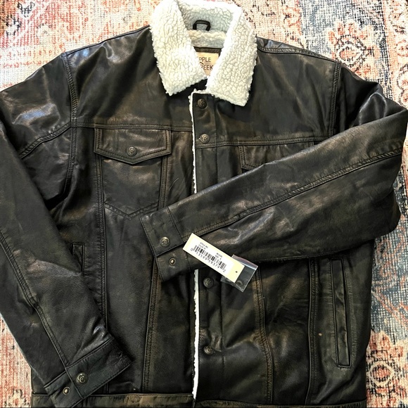NWT Cripple Creek Men's Black Conceal Carry Sherpa Trucker Leather Jacket Small - Picture 11 of 14
